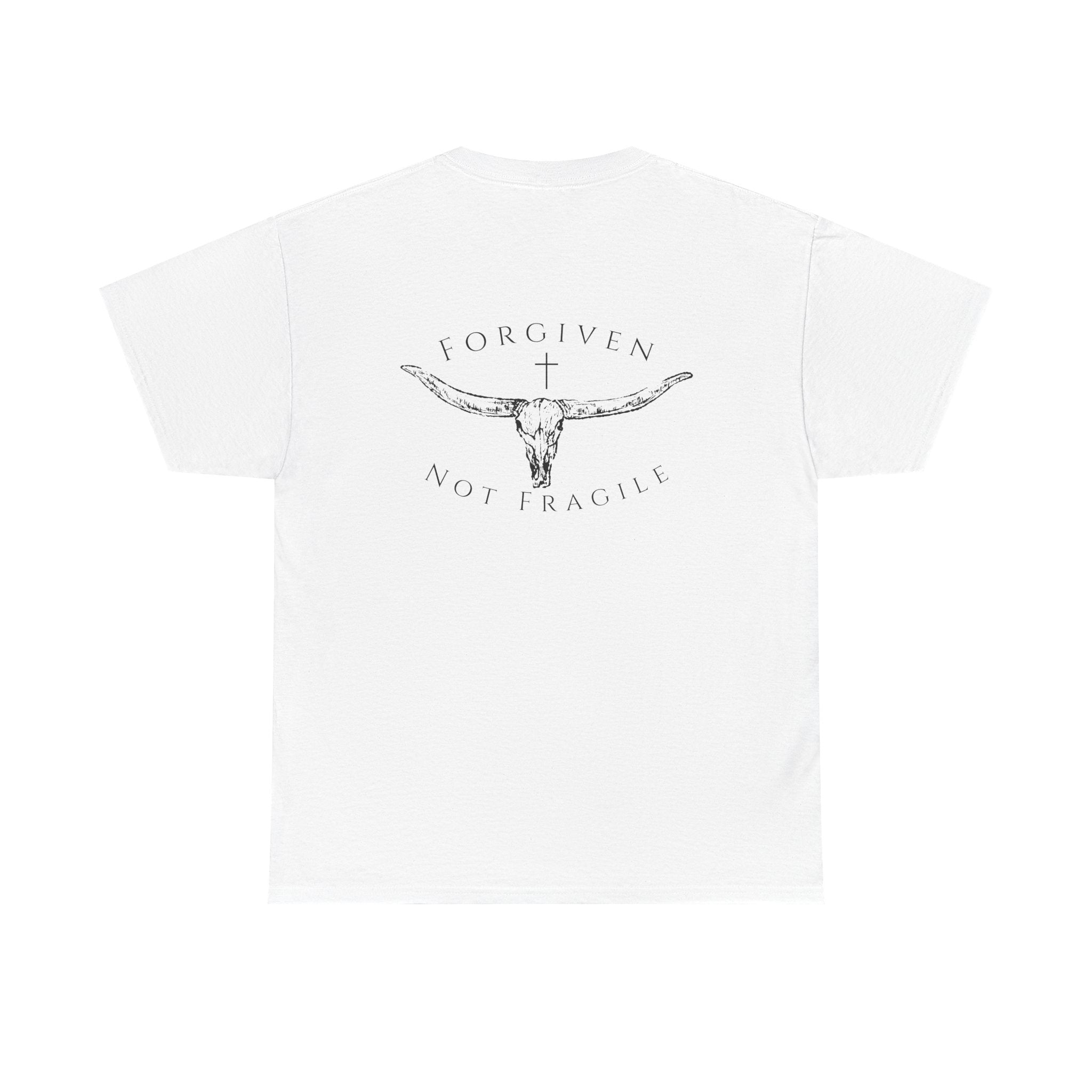 Forgiven Not Fragile Tee — Longhorn Skull Graphic Christian Cotton Tee