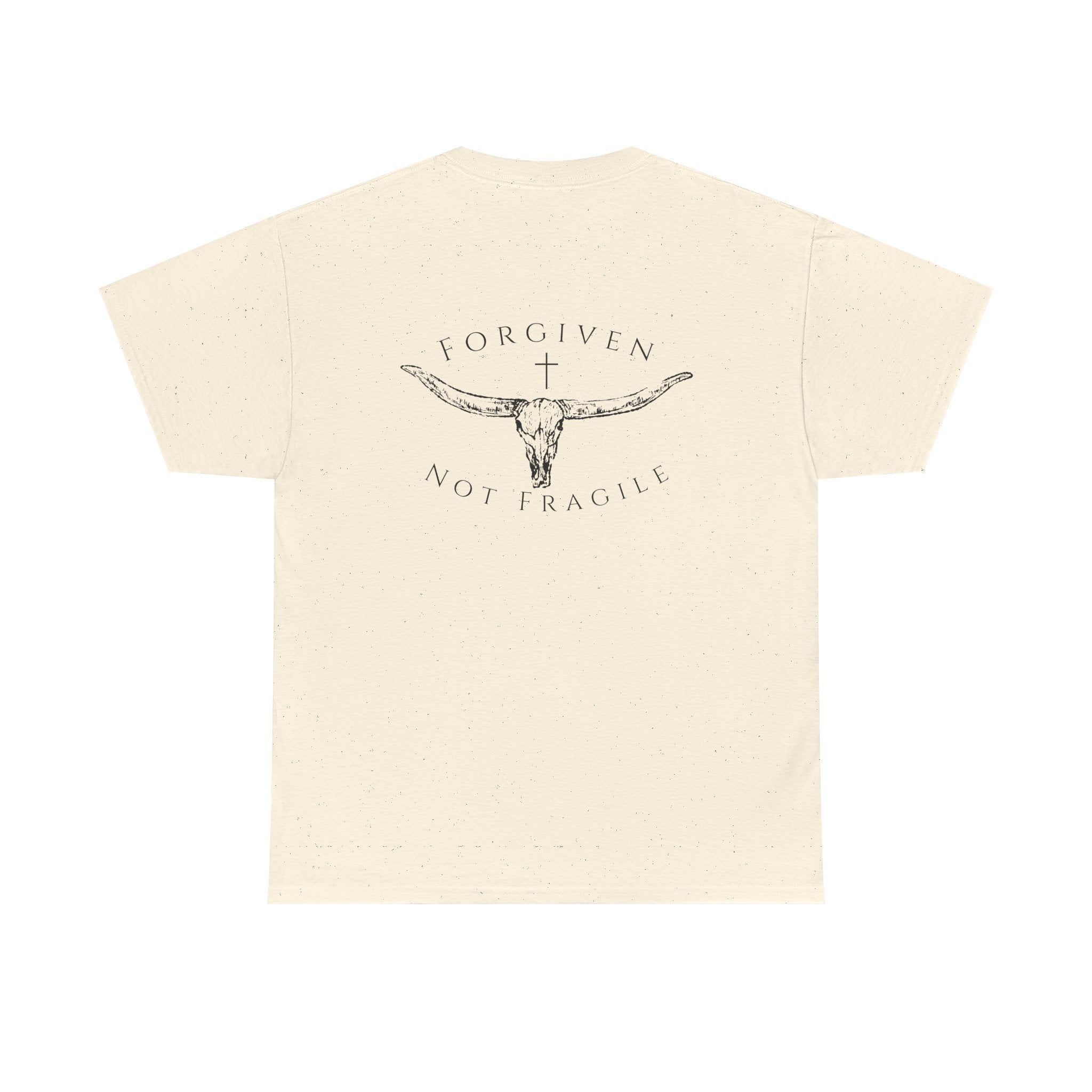 Forgiven Not Fragile Tee — Longhorn Skull Graphic Christian Cotton Tee